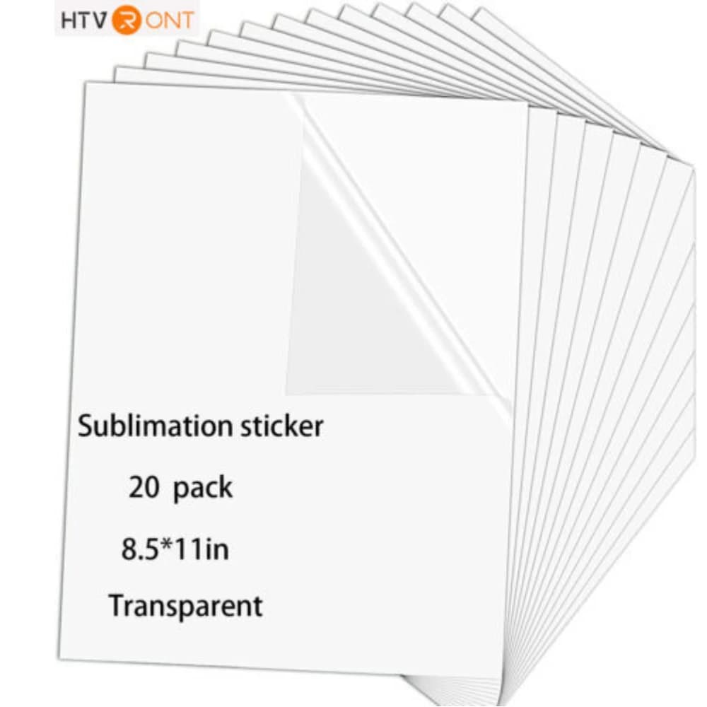 Htvaton 20 pezzi fogli adesivi in vinile adesivo a sublimazione lucido bianco/trasparente carta a sublimazione impermeabile per bicchieri di vetro