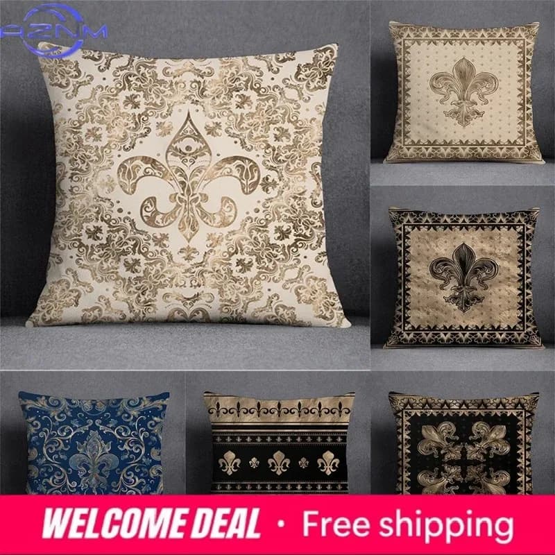 Fodere per cuscini decorative con motivo Fleur-de-lis per l'arredamento della casa, adatte per divano, camera da letto, auto