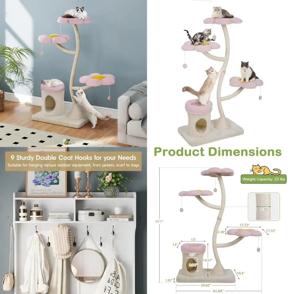 Albero per gatti moderno di lusso con ampio condominio, torre estetica carina, tiragraffi, lettino per gatti e posatoio laterale per il massimo comfort e il gioco