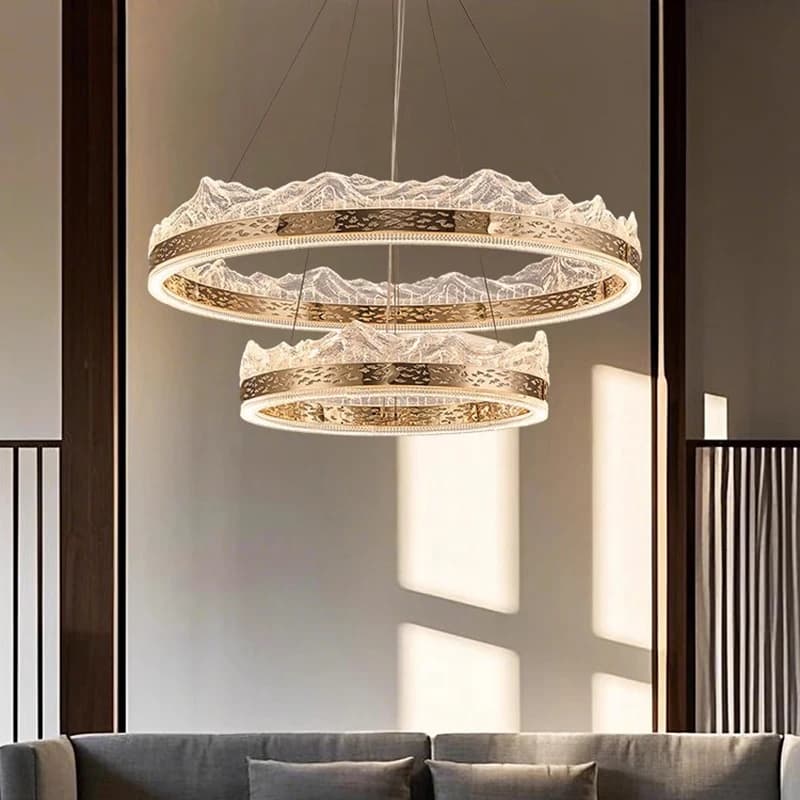 Lampadario moderno a sospensione in alluminio a forma di anello singolo/doppio strato Lampada a sospensione in acrilico Iceberg Soggiorno Camera da letto Hotel Lampadario