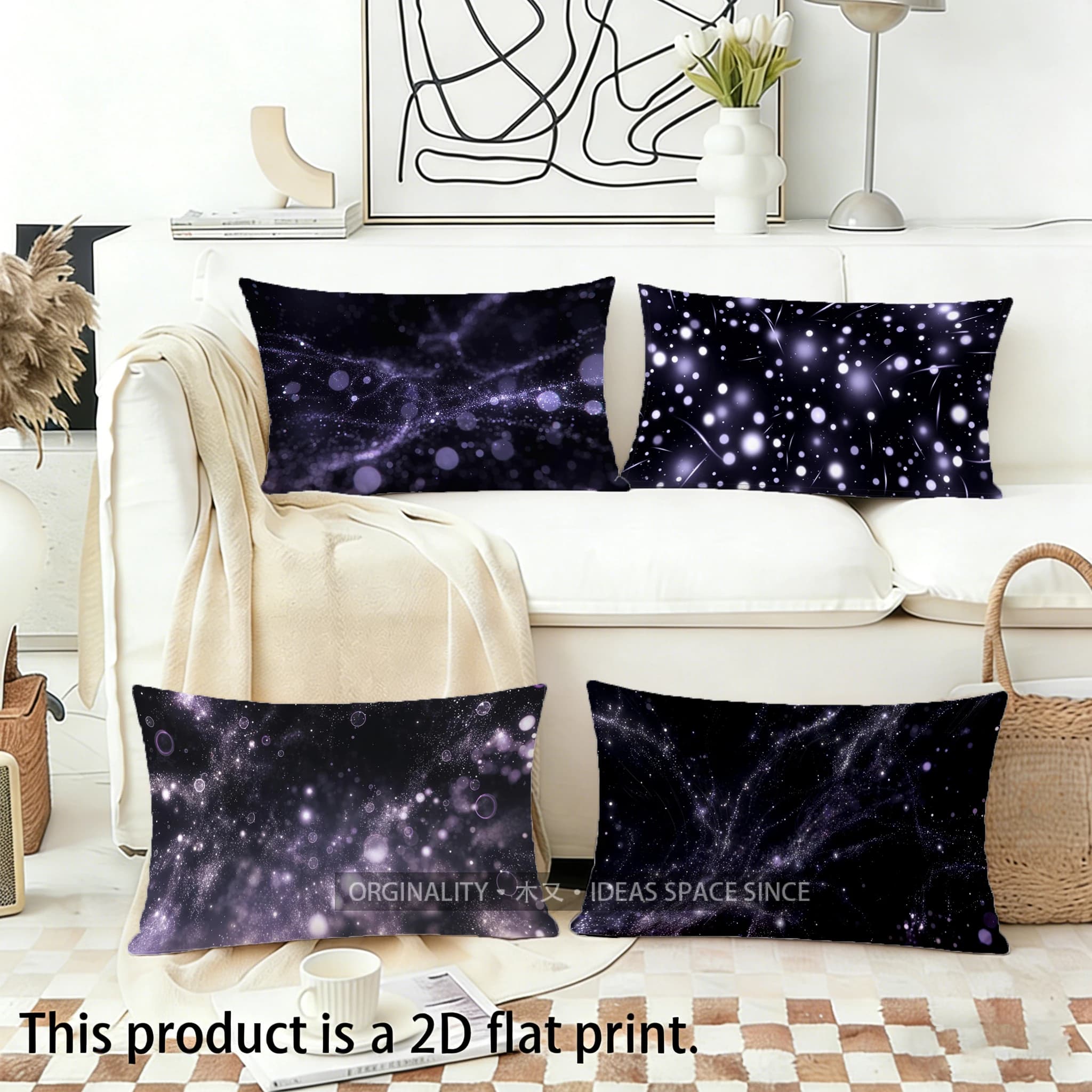 Federe con motivo Galaxy viola adatte per divano, camera da letto, auto, cuscino rettangolare per schienale
