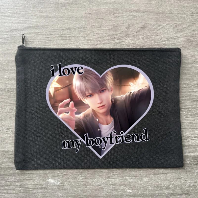 Love and Deepspace Sylus My Boyfriend Borsa per cosmetici nera da donna, borsa per il trucco, organizer da viaggio in tela Kawaii con cerniera