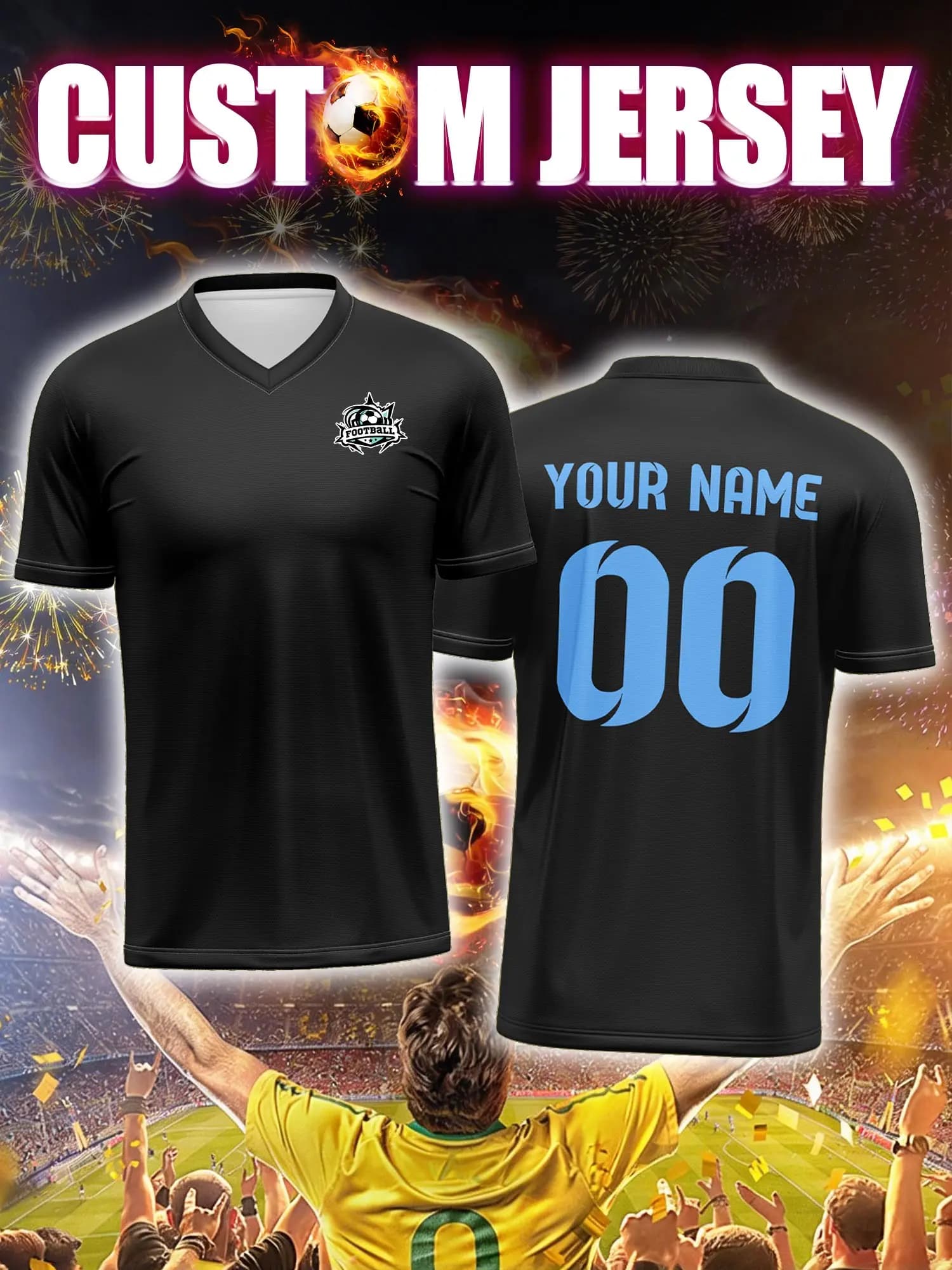 Customized football jersey with image, number and custom name, durable and long lasting football uniform