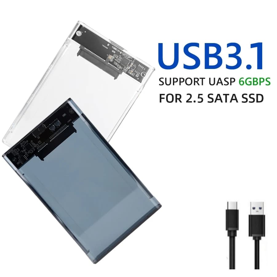 Custodia esterna da USB 3.1 a SATA SSD trasparente da 2,5 pollici Tipo C Custodia esterna SATAIII a USB3.0 Supporto esterno mobile portatile da 2 TB