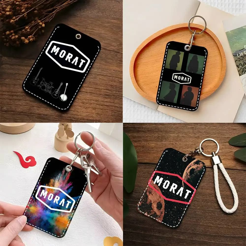 1 pz Portacarte Morat in Pelle con Portachiavi e Anello Portachiavi per Tessere di Accesso
