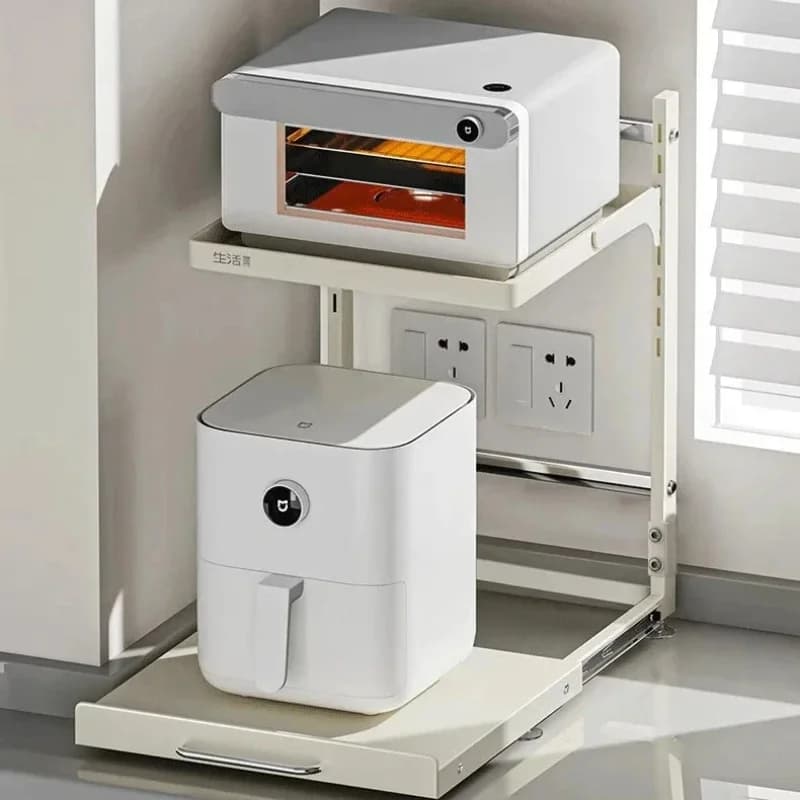 Scaffale portaoggetti da appoggio da cucina Scaffale per friggitrice ad aria estraibile Organizzatore da cucina ad altezza regolabile per riporre il forno multifunzionale