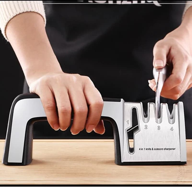 4 In 1 Knife Sharpener Professional Knife Scissor Manual Kitchen Sharpener For All Sized Stainless Steel Blades Accessories