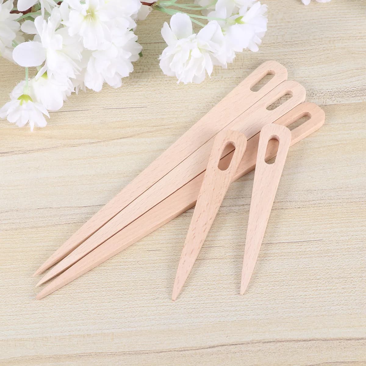 5Pcs Hanging Tapestry Weaving Needles Big Eye Knitting Wood Tools 3 Large 2 Small Loom Sticks Wooden DIY Craft Supplies