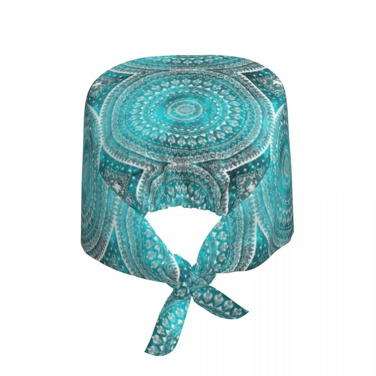 Mandala Turquoise Scrub Hat Doctor Working Surgical Cap Men Women Adjustable Nursing Caps for Dentist