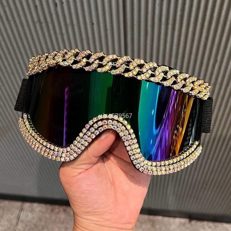 Luxury Rhinestone Ski Goggles Women Sponge Silicone Anti Fog Snowboard Glasses Sandproof for Cycling