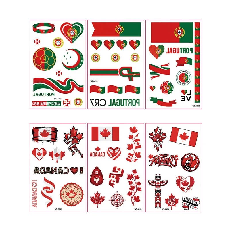 Adesivi per Tatuaggi Temporanei Impermeabili Serie Bandiere Nazionali per Partite Sportive Regalo per Tifosi