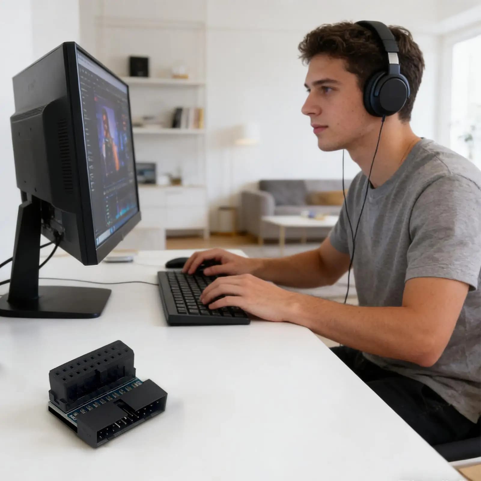 Adattatore USB C a 90 gradi, cavo da 19/20 pin, prolunga per scheda madre USB per computer, PC, workstation, casa