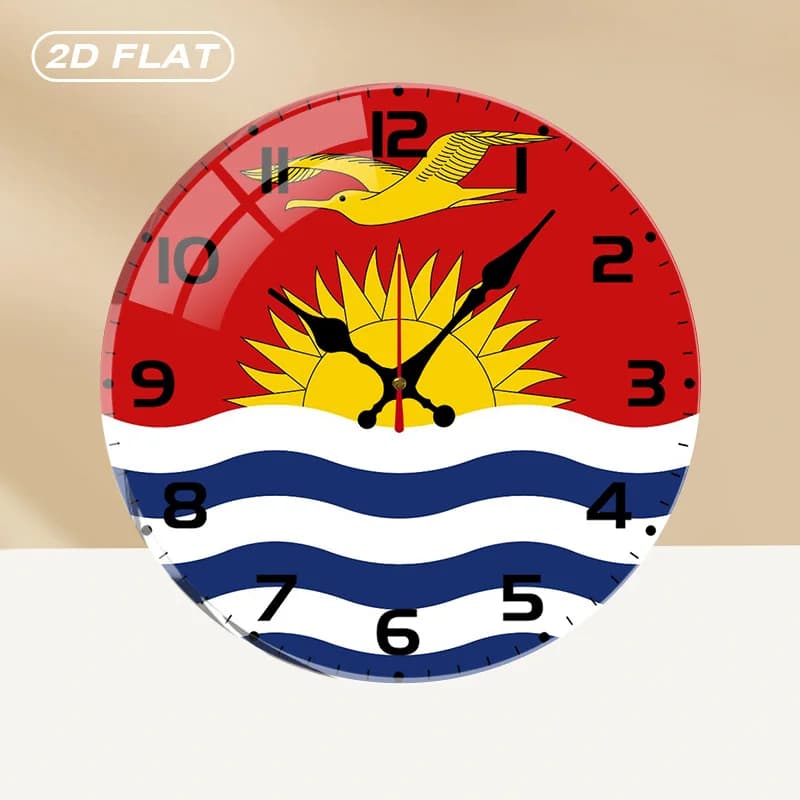Silent acrylic round wall clock with flag of Antigua and Barbuda, without ticking, for home decorations, office, classroom, living room, bedroom, kitchen.