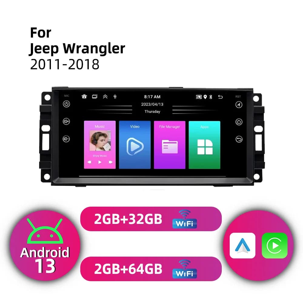 Head Unit 1 Din Radio Carplay 7" Screen Stereo Android Car Multimedia for Jeep Wrangler 2011-2018 GPS Navigation Autoradio