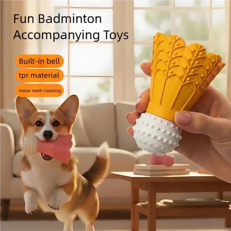 Palla da badminton giocattolo per cani, infrangibile, auto-riparante, divertente, giocattolo che produce suoni, per la dentizione e la pulizia dei denti