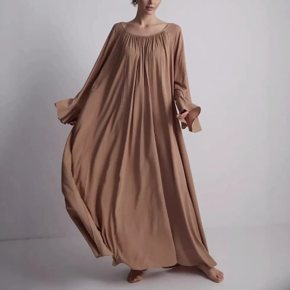 Sleepwear Dress Lounge Set Nightdress Pajama Sets Long Sleeve Maxi Dress Flowing Fabric Floor Length House Dress Cream White