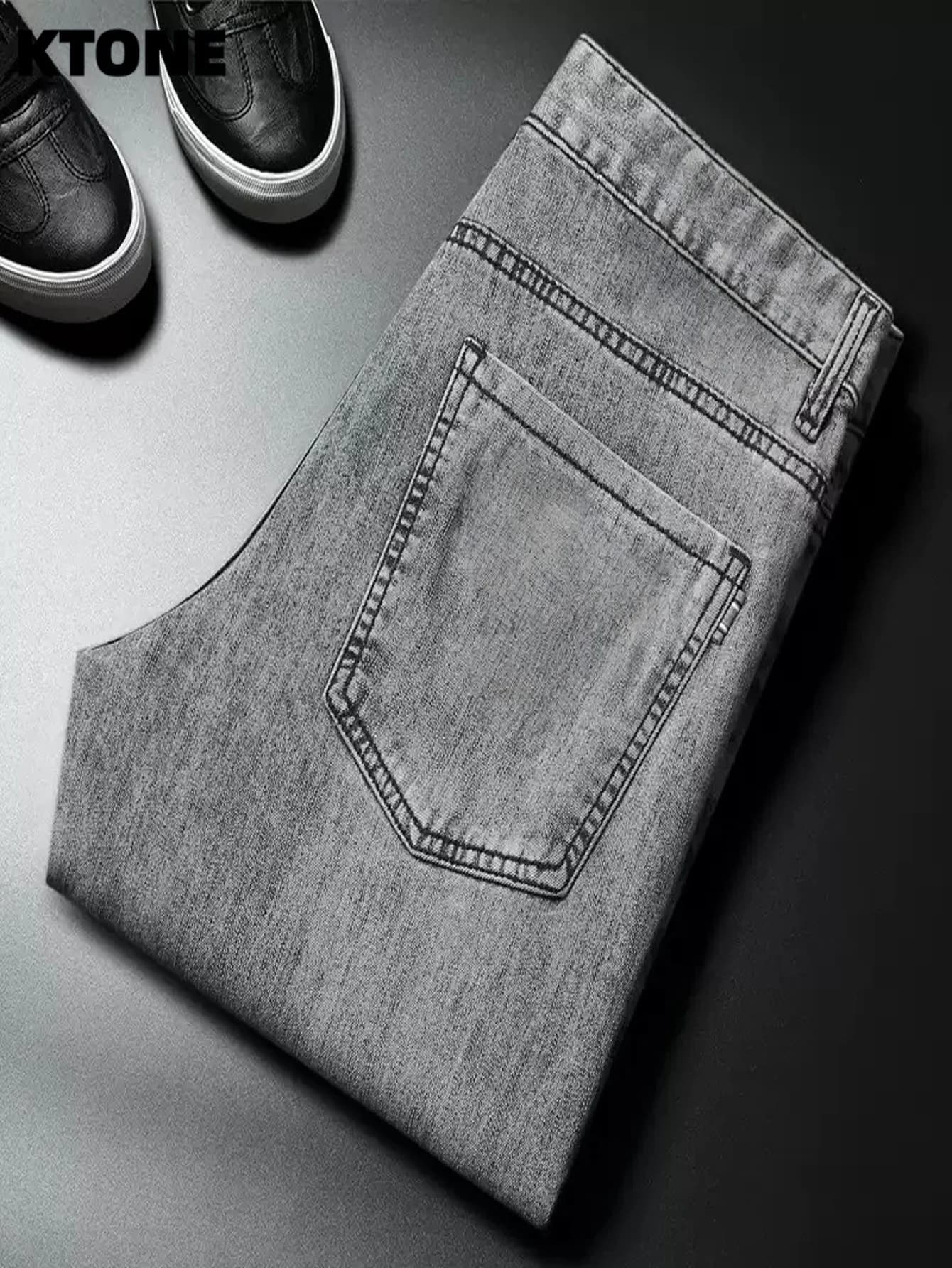 Jeans Slim Grigi da Uomo Stile Y2K Originale Casual Pantaloni in Denim Senza Accessori o Cinture Incluse