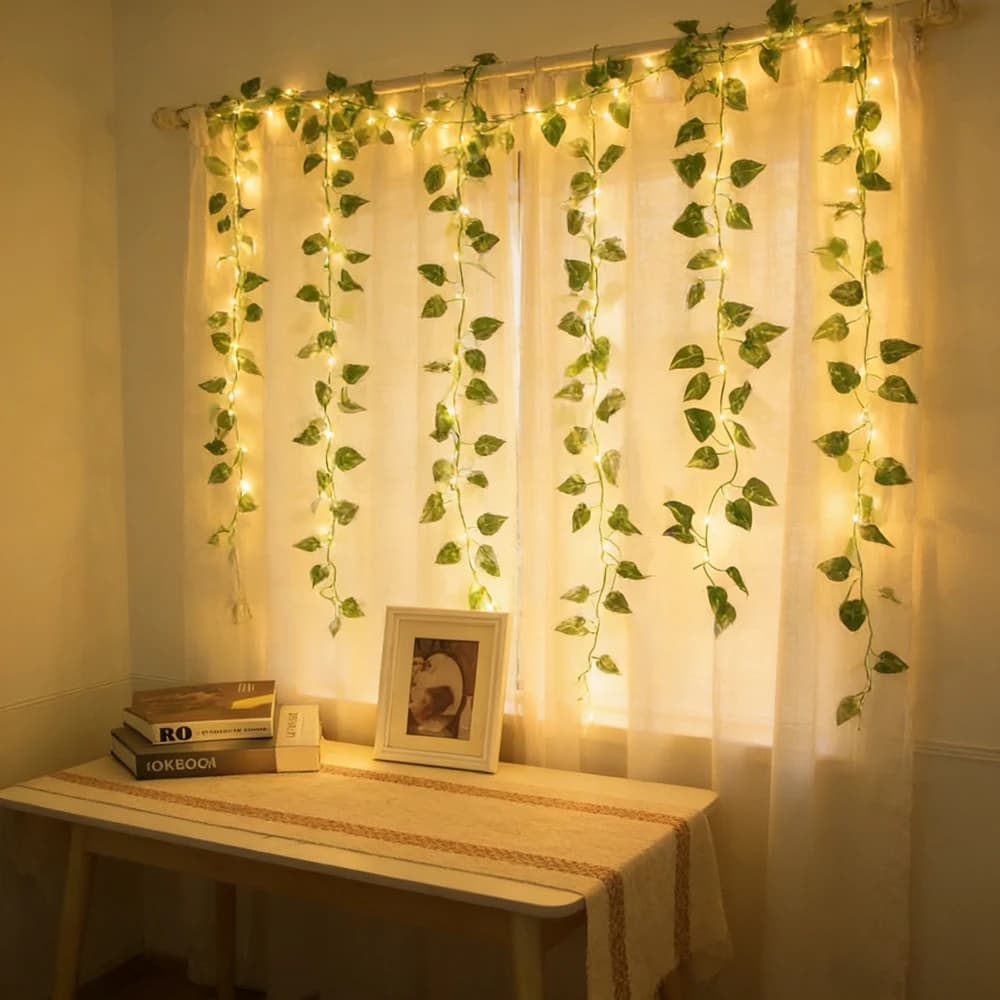Luci LED a Batteria a Forma di Aneto Verde Artificiale per Decorazioni Casa, Matrimoni, Compleanni, Ghirlande Appese, Piante Artificiali, Luci Fatate