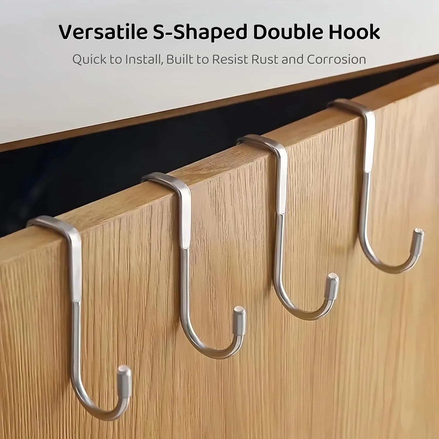 5Pack Over The Door Double Hanger Hooks, 304 Stainless Steel Double S-Shaped Hooks Heavy Duty Door Hooks for Hanging Clothes, Towels, Coats, and More, Door Thickness Less Than 3/4 inch