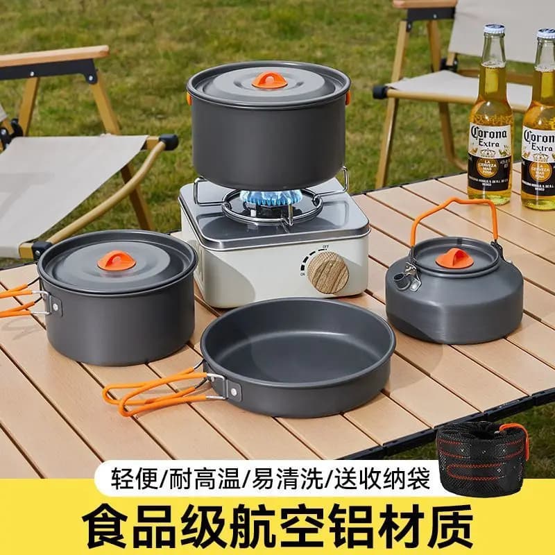 Set di pentole e padelle da esterno, picnic, forniture da campeggio, padella, attrezzatura per bollitore portatile, utensili da cucina, stoviglie