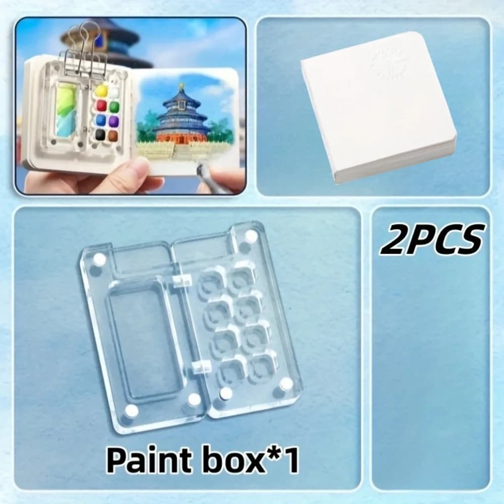 Portable Mini Watercolor Palette Set with Travel Sketchbook, Mixed Color Acrylic (PMMA) Paint Box for On-the-Go Art Creation