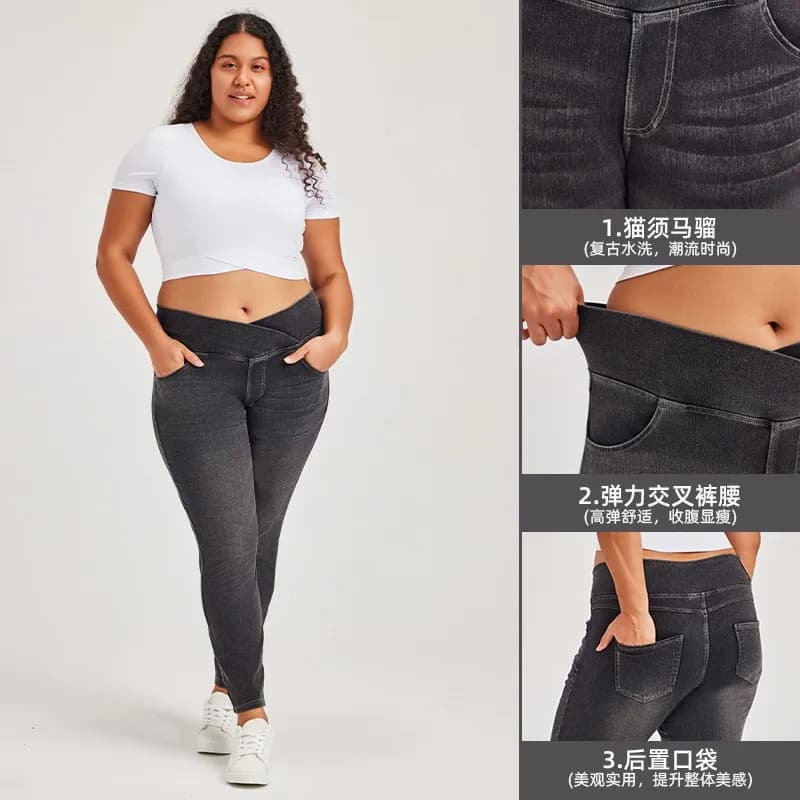 Casual Jeans Women Plus Size High Waist Denim Pants Distressed Wash Blue Slim Fit Stretch for Plus Size Women's Clothing 2xl