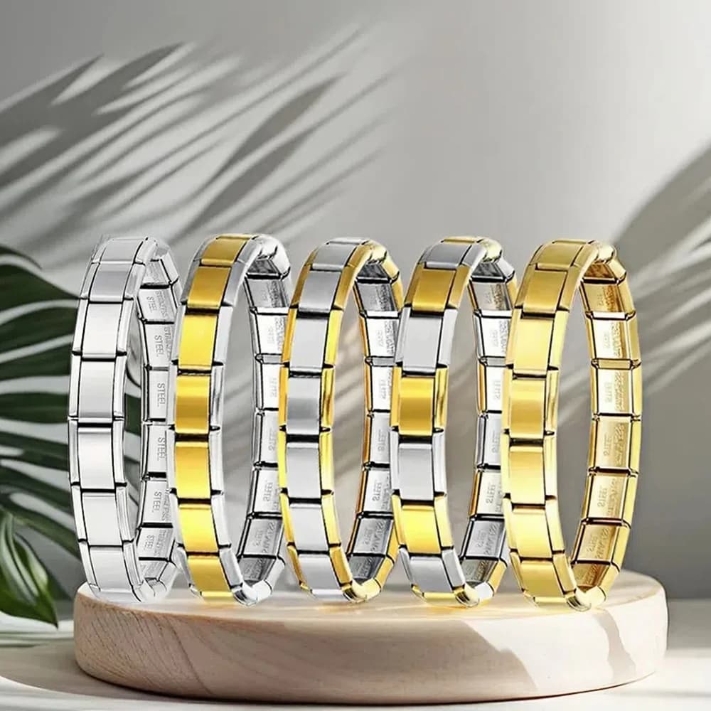 Italian Charm Link Stainless Steel Gold Color Bracelets for Woman Men Gift DIY Making 9mm Beads Retro Bangle Jewelry Wholesale