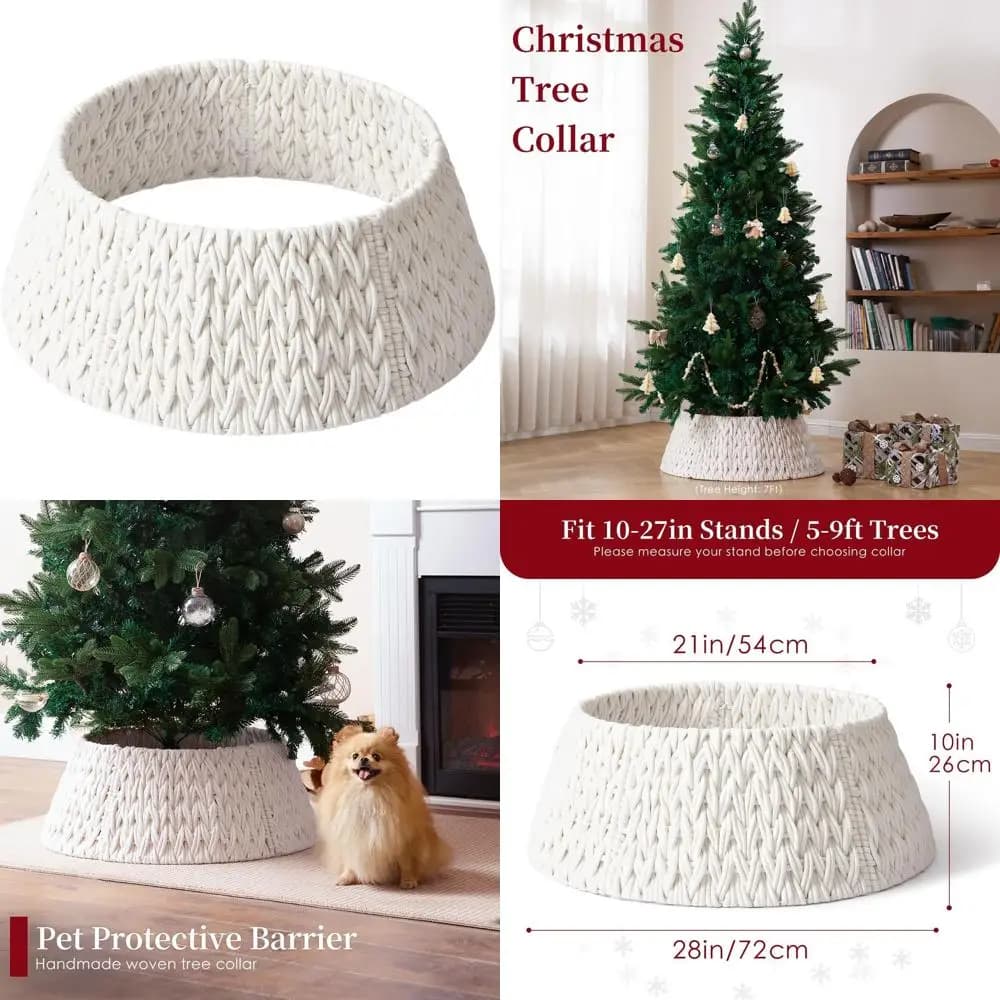 Elegant beige cotton woven tree skirt - 28 collars for 6-9 feet artificial Christmas trees - Natural Christmas decoration