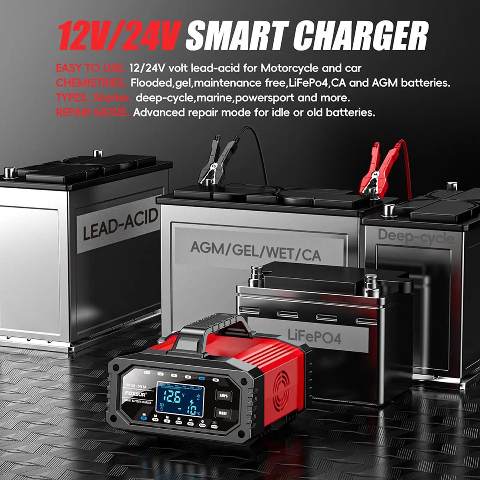 Automatic car charger with US 110V socket, versatile professional accessory for maintenance of motorcycle batteries and boats