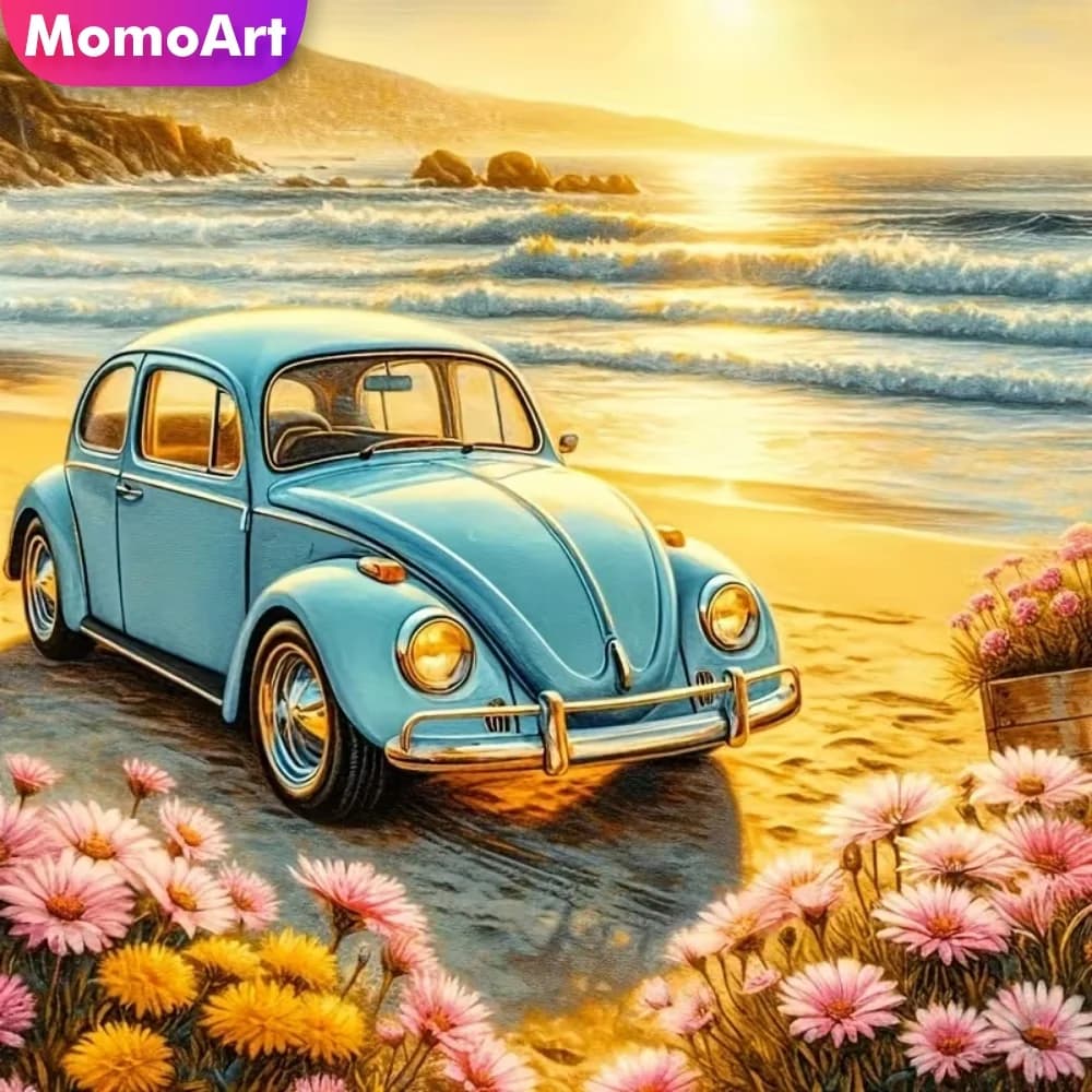 Momoart Diamond Mosaic Car Landscape Full Drill Square Round Diamond Painting Seaside Kits Nuova Collezione Fiore Fatto a Mano Hobby