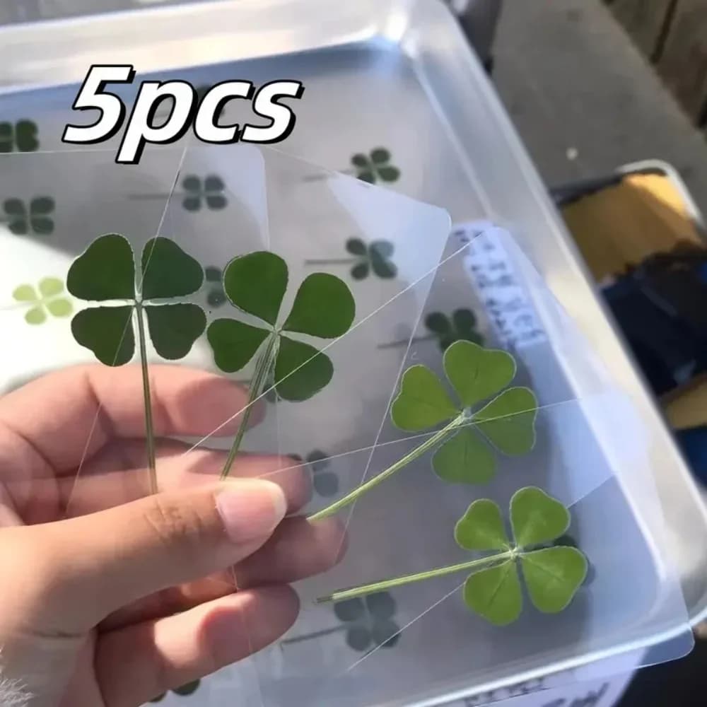 5 lucky cards with four-leaf, transparent wishes tickets, ideal as bookmarks and decorations, perfect holidays gifts