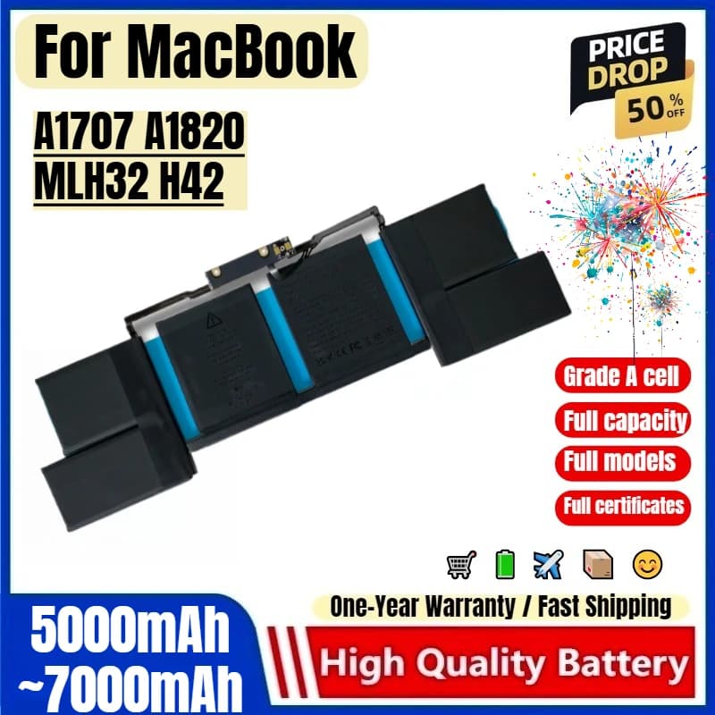 For MacBook Pro A1707 A1820 MLH32 H42 Laptop Battery 0 cycle high quality high capacity battery replacement Bateria Grade A cell