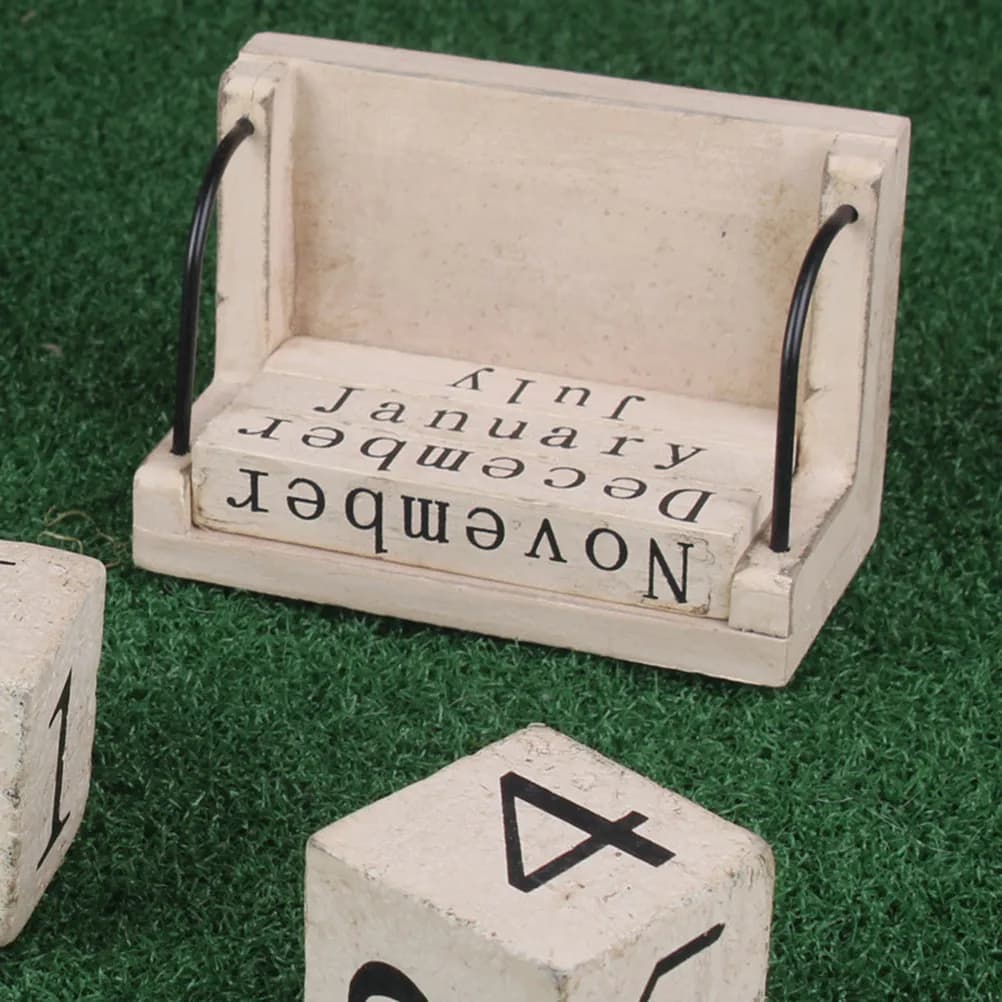 Calendario Perpetuo da Scrivania in Legno, Stile Vintage Rustico con Effetto Bruciato, Decorazione per Casa e Regalo, Pianificatore da Tavolo