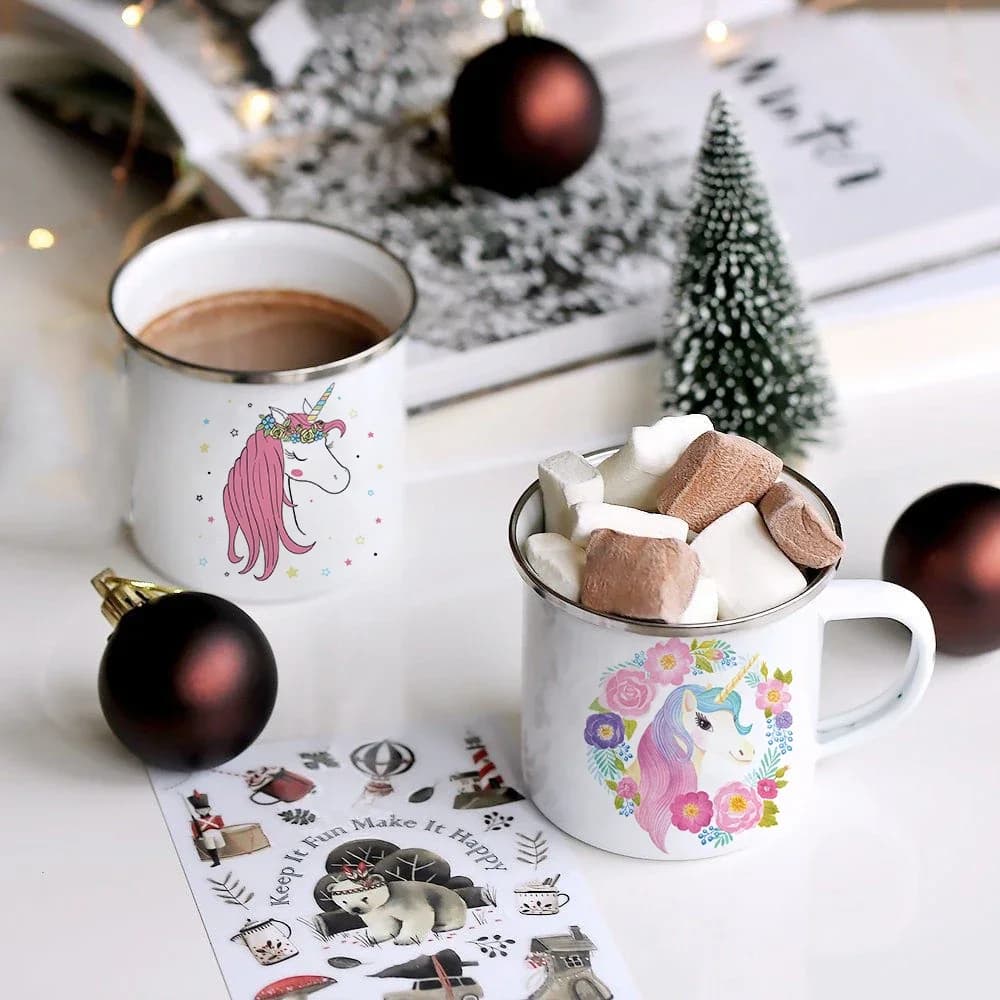 Pink Cartoon Unicorn Printing tazze smaltate escursionismo Drinkware viaggi campeggio Party Beer Juice Coffee Water Cups Best Friend Gifts