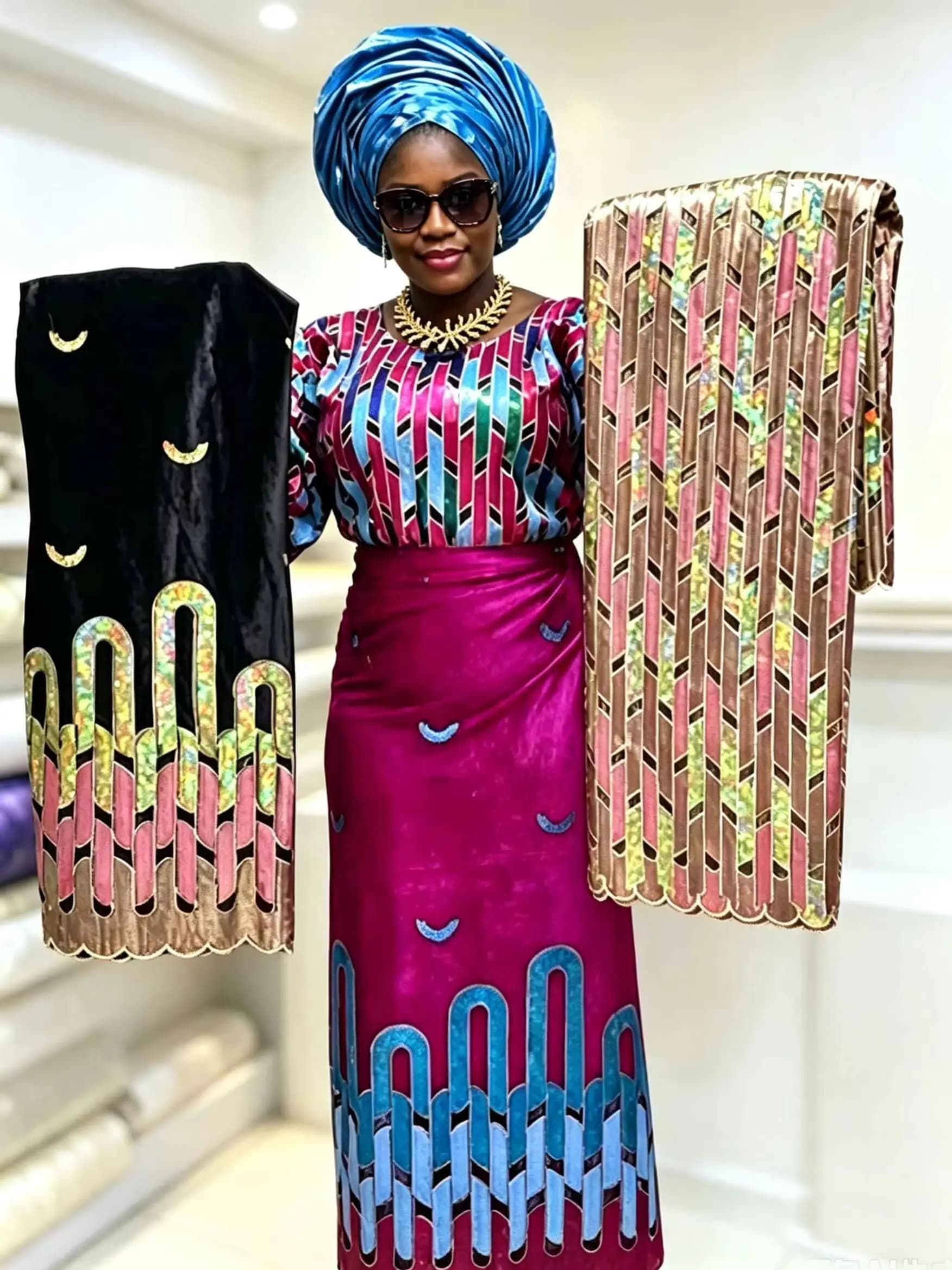 Luxury African Guipure Sequins Lace 2.5 Yards with Soft French Embroidery Cord Velvet Elegantly Matched for Party Dress Sewing