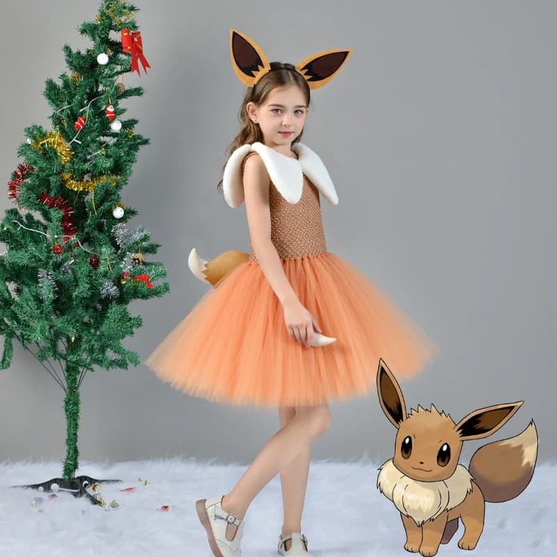 Lovely sweet and super cute little girl Pokémon Halloween Anime Cosplay Costume Cosplay Eevee Cosplay Role Game Inflated skirt dress