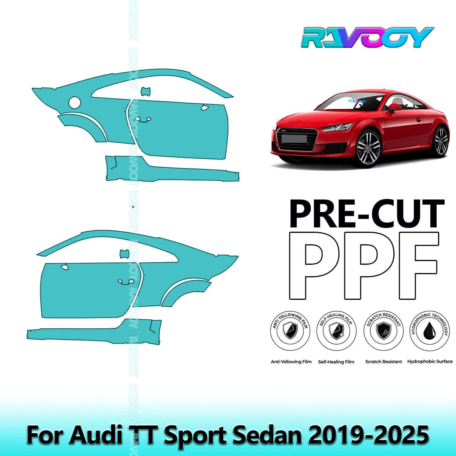 Per Audi TT Sport Sedan 2019-2025 8.5mil Trasparente Opaco Pre-Cut PPF Porta e Kit Pilastro A/B Set di Pellicole di Protezione Vernice TPU
