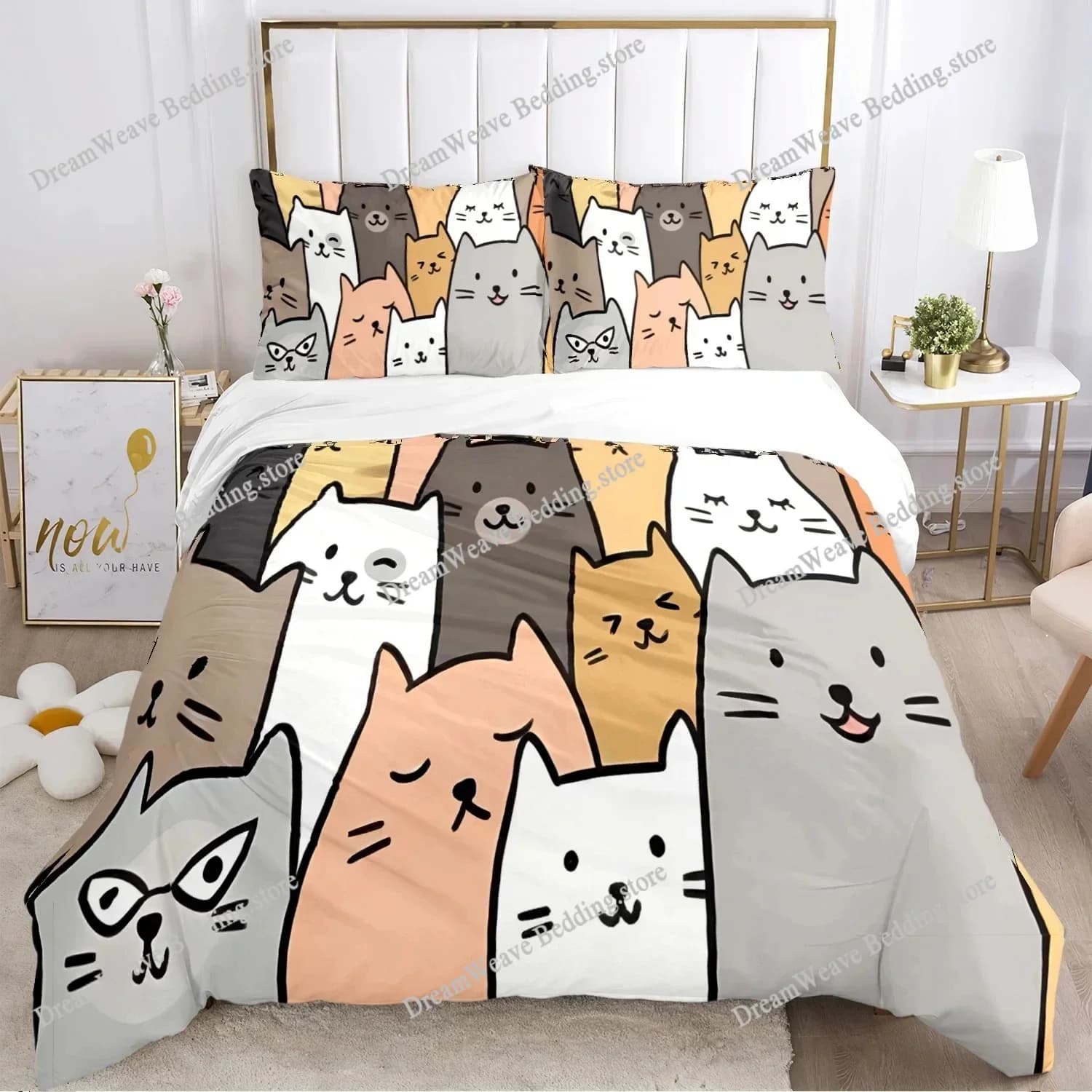 Set Copripiumino alla Moda con Stampa Cartoon, Morbido Set Letto con Gatti e Cani, Copripiumino e Federe per Ragazzi, Disponibile in Varie Misure (Singolo, Matrimoniale, Queen, King) 963