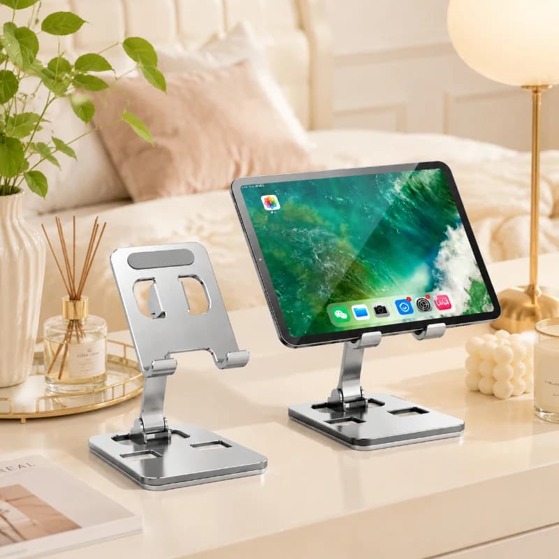 Universal Aluminum Alloy Tablet Stand, Adjustable Flexible Holder for iPad, Smartphone & Tablet, Portable Desktop & Bedside