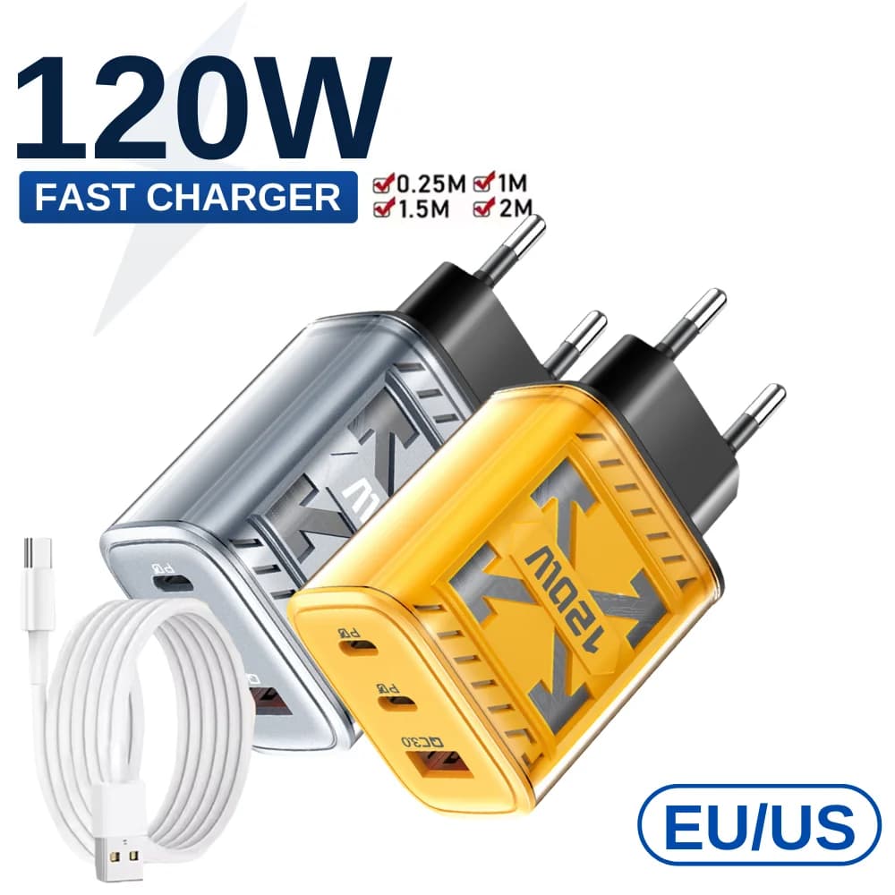 Caricatore da Muro Multi-Porta 120W PD Type C, Ricarica Rapida USB Universale per iPhone Samsung Huawei Xiaomi e Dispositivi Mobili