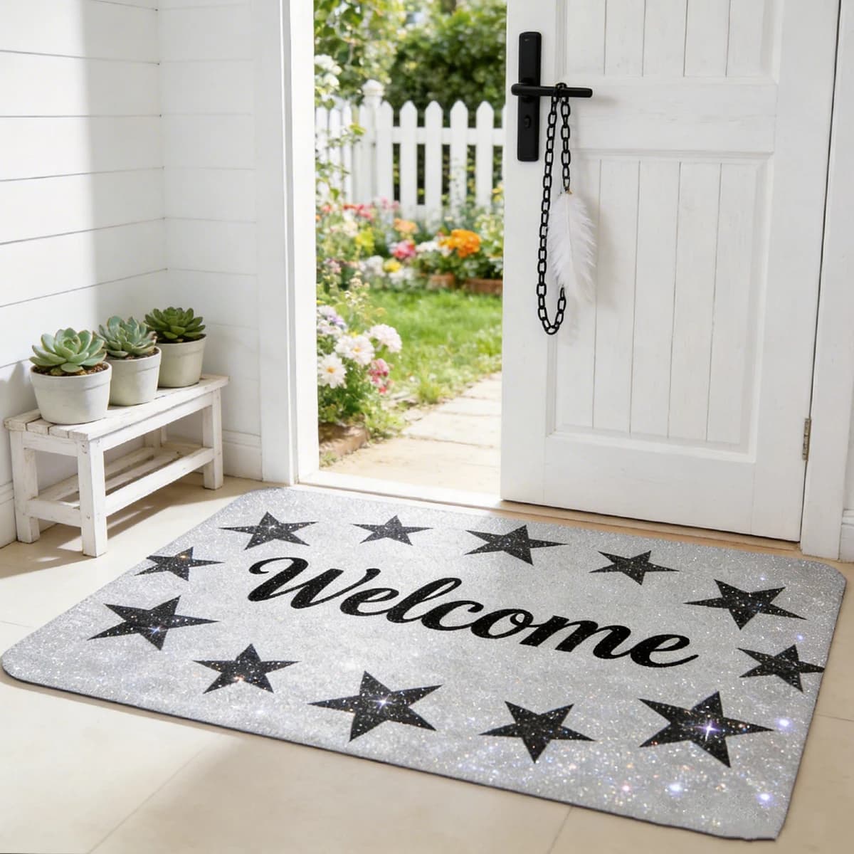 1 pezzo di tappetino rettangolare con motivo a cinque stelle, tappetino da pavimento, moquette, decorazione per la casa, decorazione per esterni, adatto per soggiorno, camera da letto