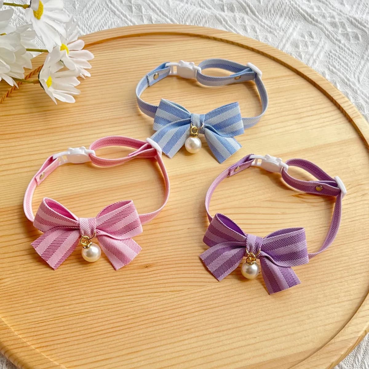 Collare per Animali Domestici con Perle Finte, Nuovo Collare a Fiocco per Gatti, Grazioso Anello a Strisce per Cani, Accessorio per Uso Quotidiano, Regalo