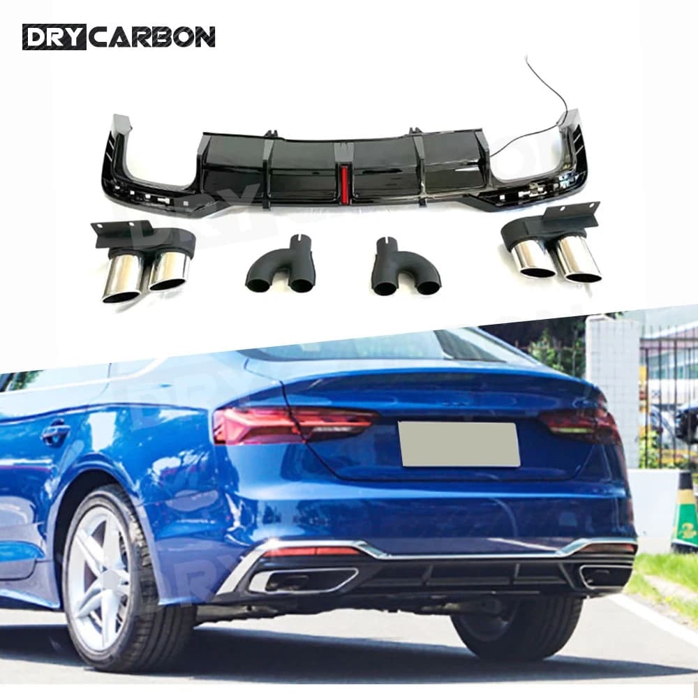 Diffusore Posteriore per Auto Audi A5 Sline S5 2021-2023, Spoiler per Paraurti Posteriore, Terminali di Scarico, Splitter, Kit Carrozzeria