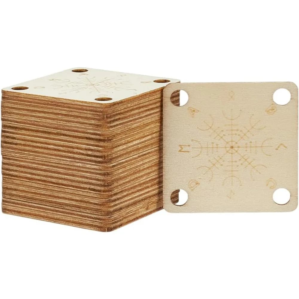 24 Pcs Wood Tablet Weaving Cards 4 Holes 1.5inch Square Weaving Cards Blanched Almond Color Wooden Knitting Loom Board Handmade