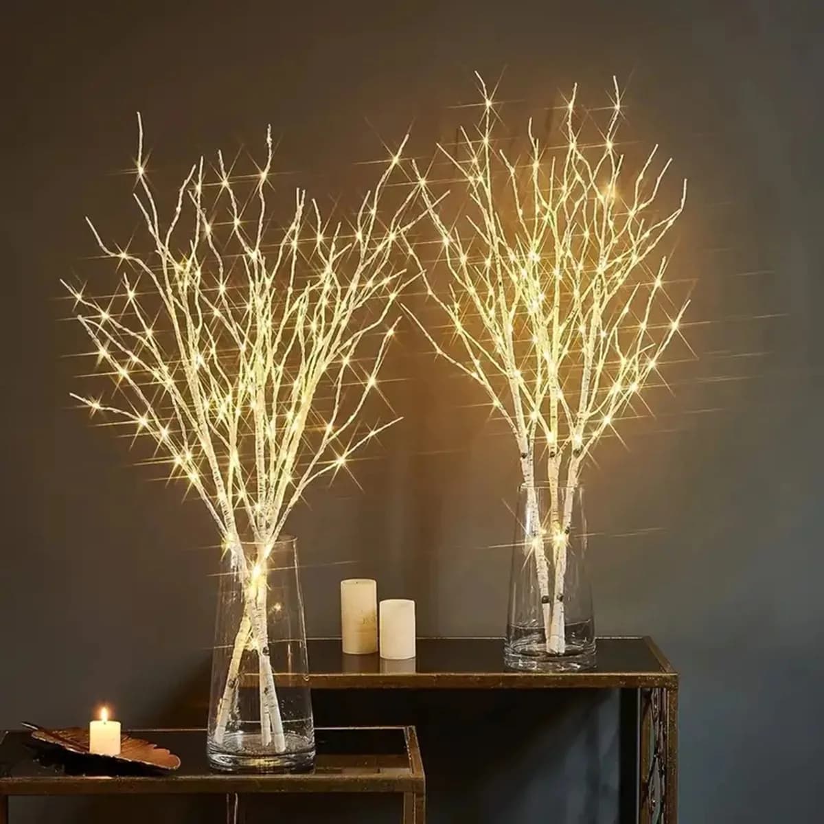 1 PC White birch branch lights with battery 20 LED lights Salice copper for home bedroom inside exterior decoration