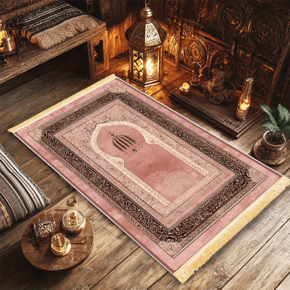 Tappetino da Preghiera Islamico VIKAMA, Design Boho Rosa per Moschea, Lavabile Pieghevole Portatile da Viaggio, Eid per Donne Musulmane, per il Culto Salah