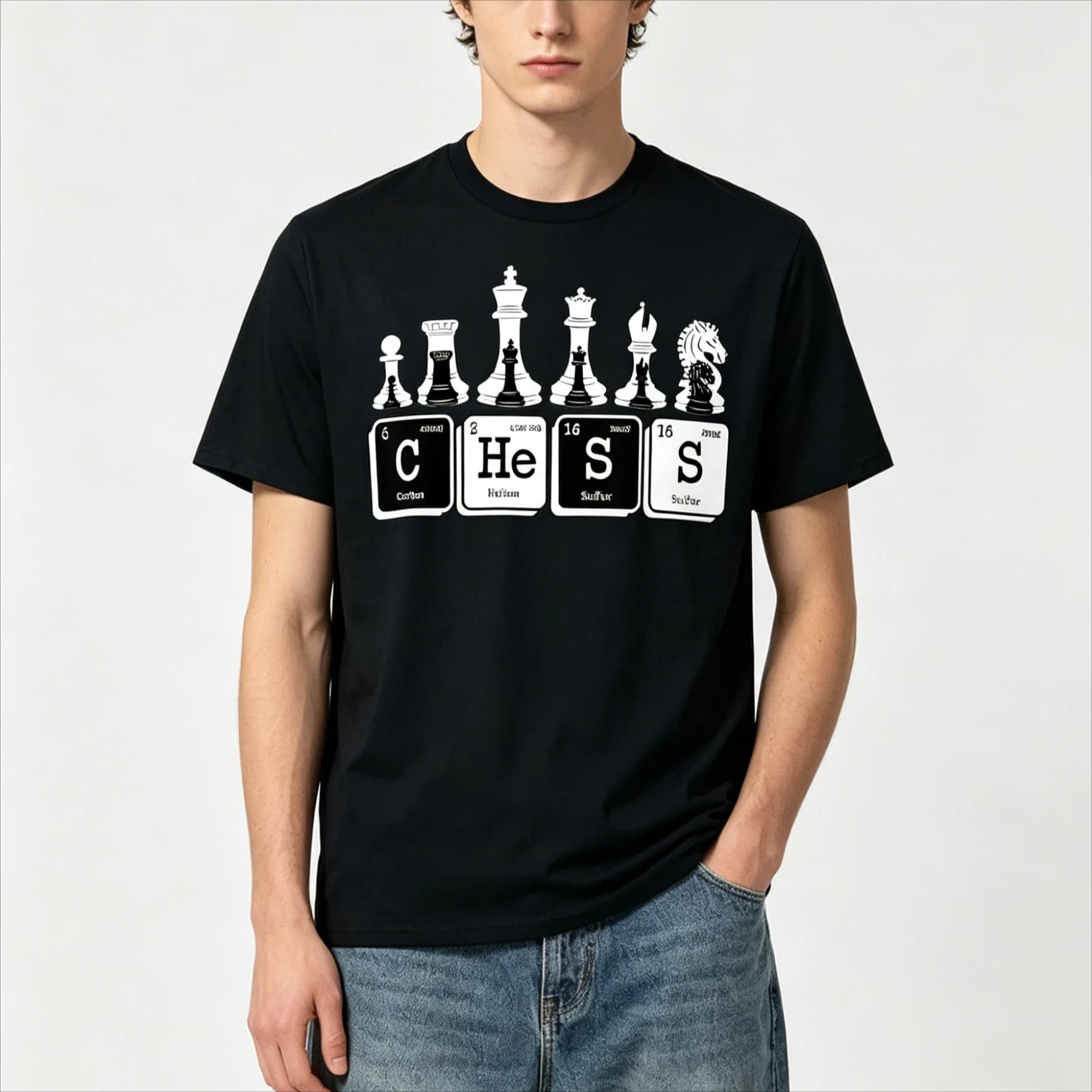 Divertente Set di Scacchi con Tema Tavola Periodica, Maglietta Regalo per Giocatori, Abbigliamento per Amanti degli Scacchi, Top Casual da Uomo con Motivo Classico