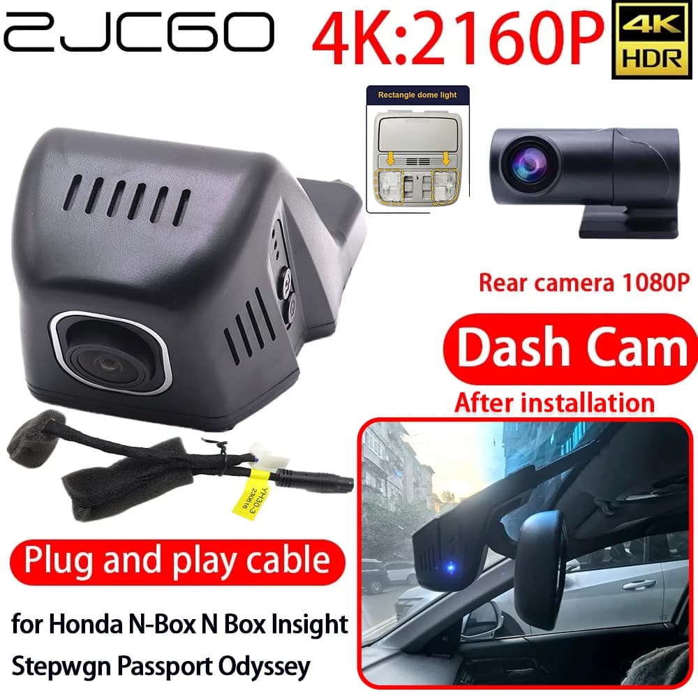 ZJCGO 4K DVR for Car Dash Cam Wifi Sony Front Camera Rear Monitor 24 Hours for Honda N-Box N Box Insight Stepwgn Passport Odyssey