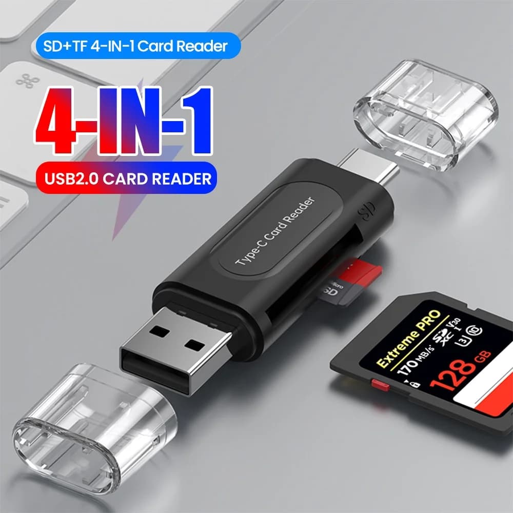 4-in-1 USB2.0 Card Reader Adapter Read Micro SD TF Memory Card Multi-functional High Speed Card Reader For iphone 15 16