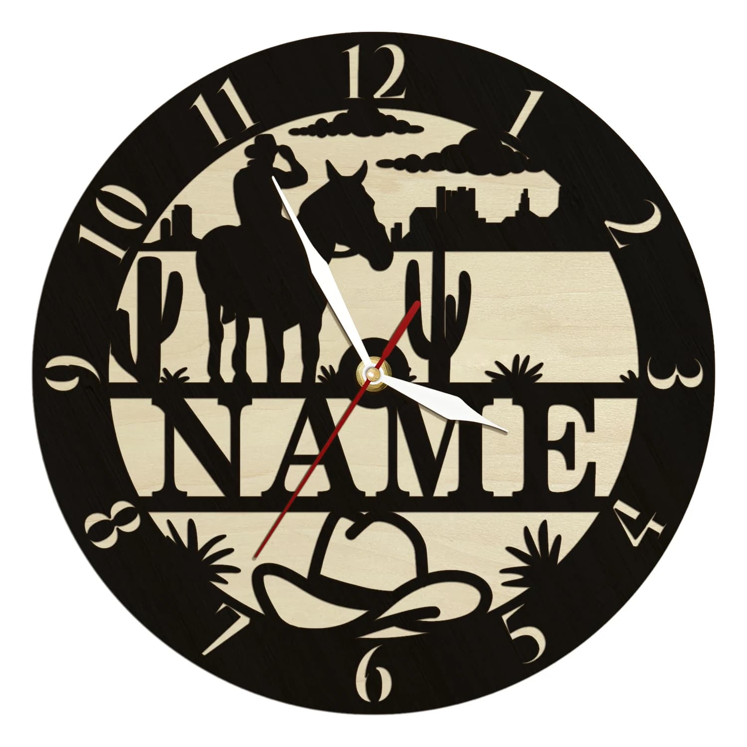 U.S. Horse Riding Cowboy Watch Silent without Ticking Wall Clock with Custom Cowboy Name Customized Wall Clock for Western Home